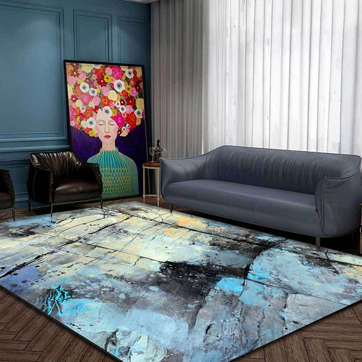 Lisslune | Aesthetic Abstract Watercolor Pattern Rug Blue Simple Rug Polyester Washable Non-Slip Pet-Friendly Area Rug for the Living Room
