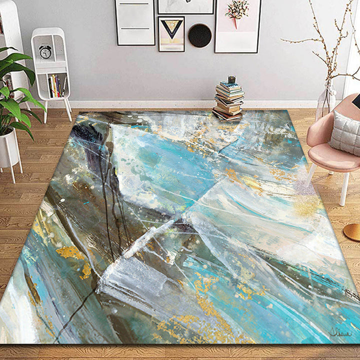 Lisslune | Aesthetic Abstract Watercolor Pattern Rug Blue Simple Rug Polyester Washable Non-Slip Pet-Friendly Area Rug for the Living Room
