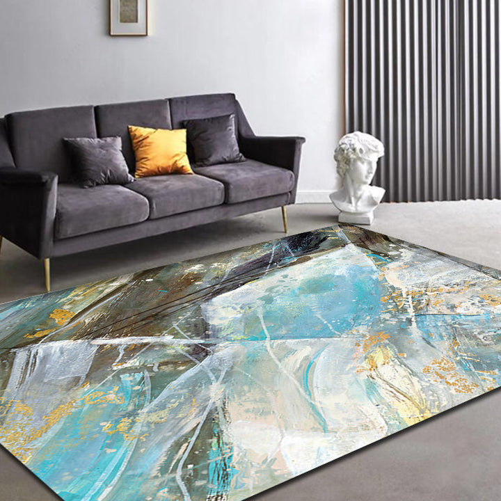 Lisslune | Aesthetic Abstract Watercolor Pattern Rug Blue Simple Rug Polyester Washable Non-Slip Pet-Friendly Area Rug for the Living Room