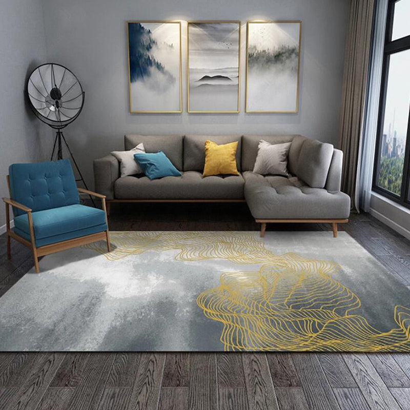 Lisslune | Gray Modernist Rug Polyester Swirl Stripe Pattern Rug Pet Friendly Washable Non-Slip Carpet for Bedroom