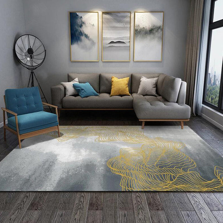 Lisslune | Gray Modernist Rug Polyester Swirl Stripe Pattern Rug Pet Friendly Washable Non-Slip Carpet for Bedroom