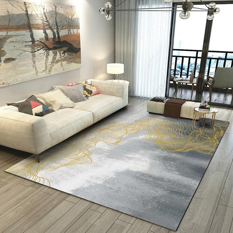 Lisslune | Gray Modernist Rug Polyester Swirl Stripe Pattern Rug Pet Friendly Washable Non-Slip Carpet for Bedroom