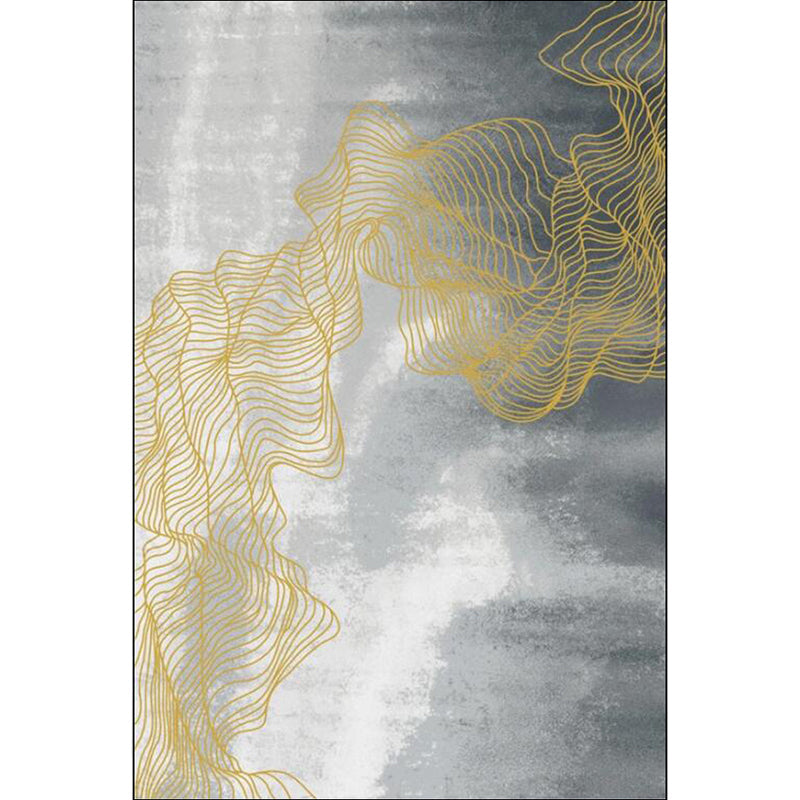Lisslune | Gray Modernist Rug Polyester Swirl Stripe Pattern Rug Pet Friendly Washable Non-Slip Carpet for Bedroom
