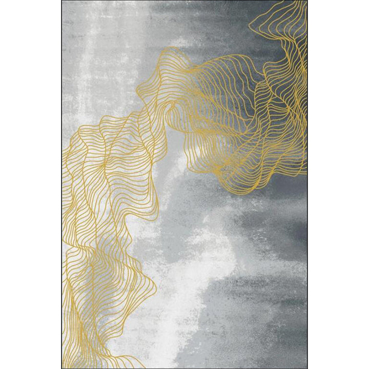 Lisslune | Gray Modernist Rug Polyester Swirl Stripe Pattern Rug Pet Friendly Washable Non-Slip Carpet for Bedroom