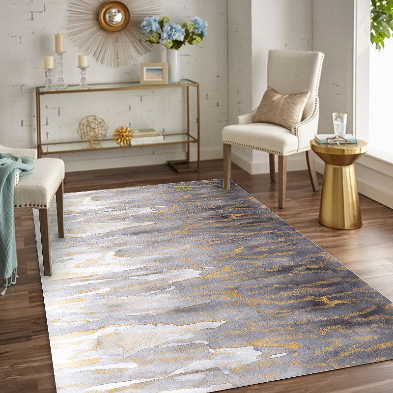 Lisslune | Gray Bedroom Rug Modernism Abstract Rug Polyester Machine Washable Non-Slip Backing Rug