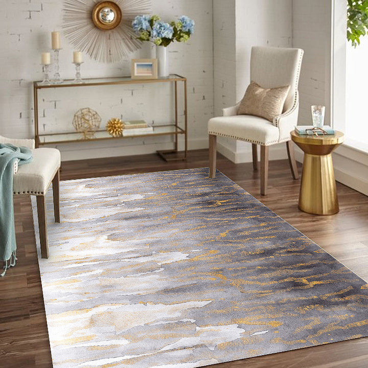 Lisslune | Gray Bedroom Rug Modernism Abstract Rug Polyester Machine Washable Non-Slip Backing Rug