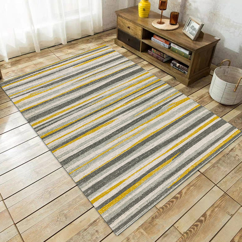 Lisslune | Simplicity Striped Pattern Carpet Yellow and Pink Polyester Carpet Non-Slip Pet Friendly Washable Carpet for Decoration