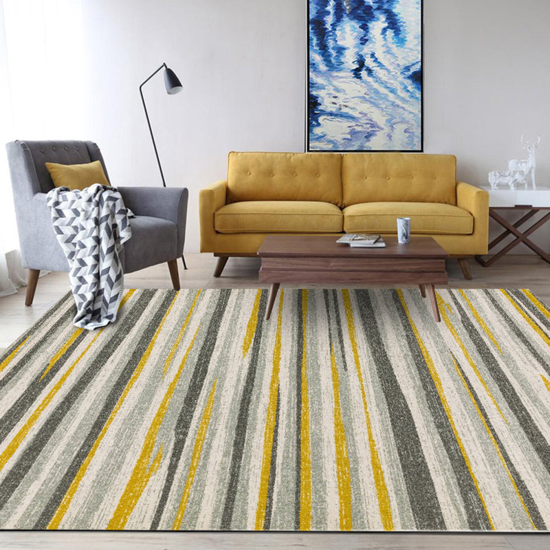 Lisslune | Simplicity Striped Pattern Carpet Yellow and Pink Polyester Carpet Non-Slip Pet Friendly Washable Carpet for Decoration