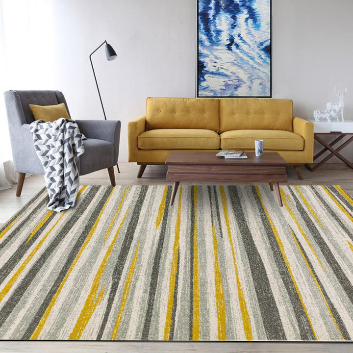 Lisslune | Simplicity Striped Pattern Carpet Yellow and Pink Polyester Carpet Non-Slip Pet Friendly Washable Carpet for Decoration