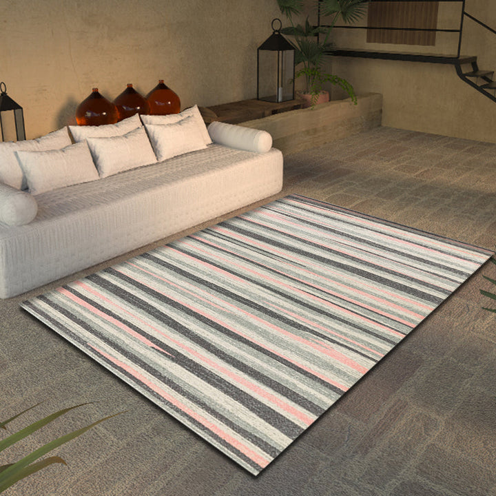 Lisslune | Simplicity Striped Pattern Carpet Yellow and Pink Polyester Carpet Non-Slip Pet Friendly Washable Carpet for Decoration