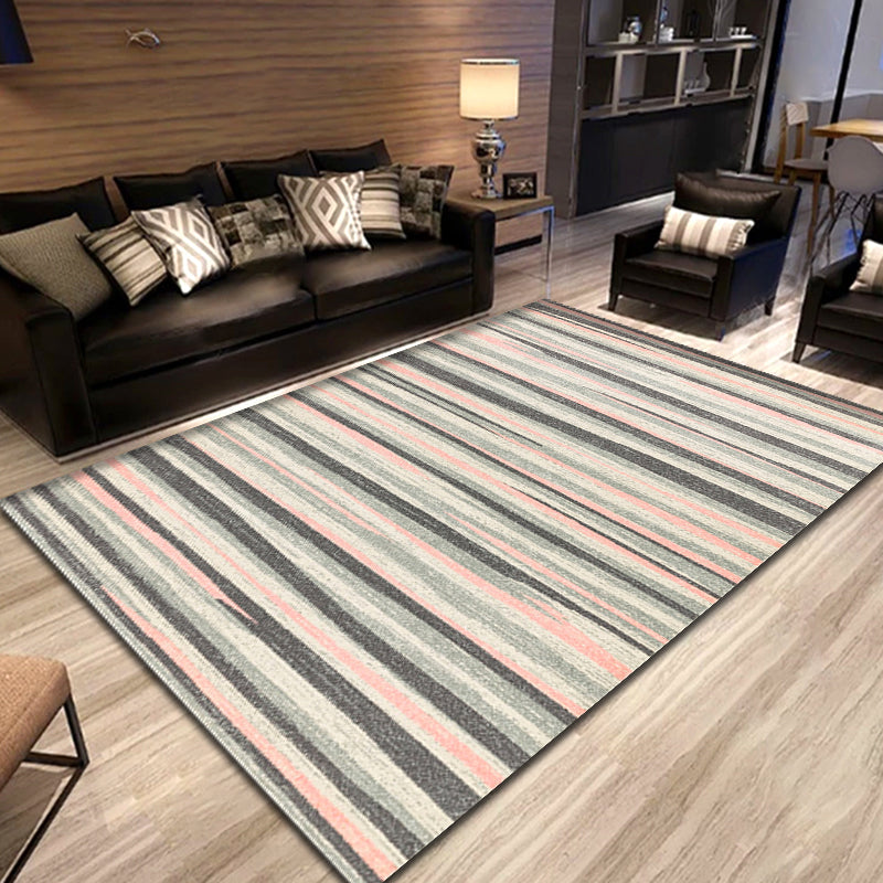 Lisslune | Simplicity Striped Pattern Carpet Yellow and Pink Polyester Carpet Non-Slip Pet Friendly Washable Carpet for Decoration