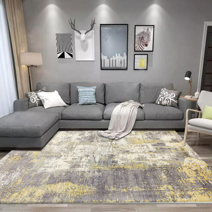 Lisslune | Industrial living room rug abstract rug polyester washable non-slip pet-friendly carpet