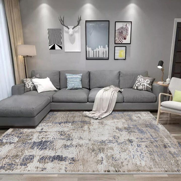 Lisslune | Industrial living room rug abstract rug polyester washable non-slip pet-friendly carpet