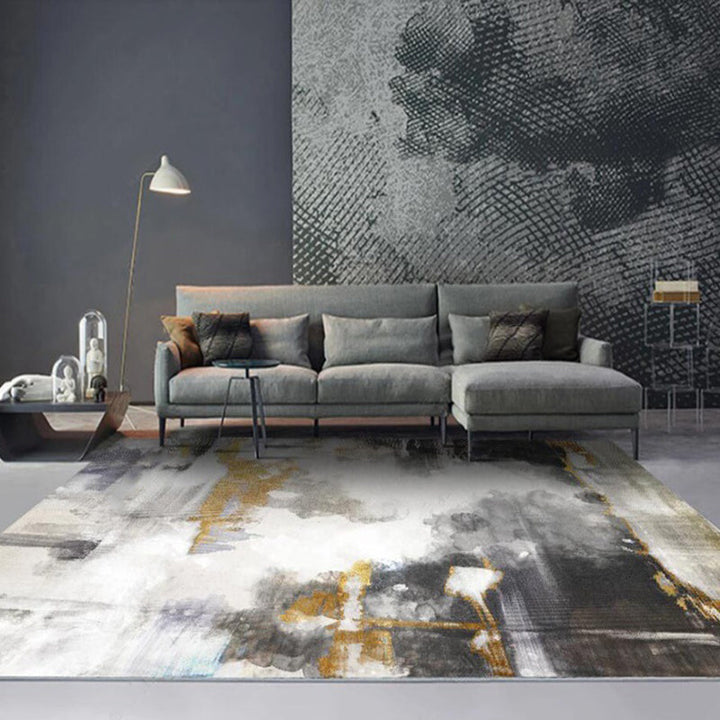 Lisslune | Funky Abstract Watercolor Pattern Rug Black Simplicity Rug Polyester Washable Non-Slip Pet-Friendly Area Rug for Living Room