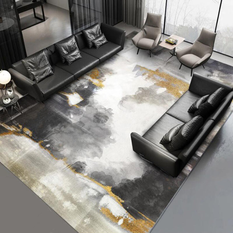 Lisslune | Funky Abstract Watercolor Pattern Rug Black Simplicity Rug Polyester Washable Non-Slip Pet-Friendly Area Rug for Living Room