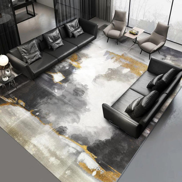 Lisslune | Funky Abstract Watercolor Pattern Rug Black Simplicity Rug Polyester Washable Non-Slip Pet-Friendly Area Rug for Living Room