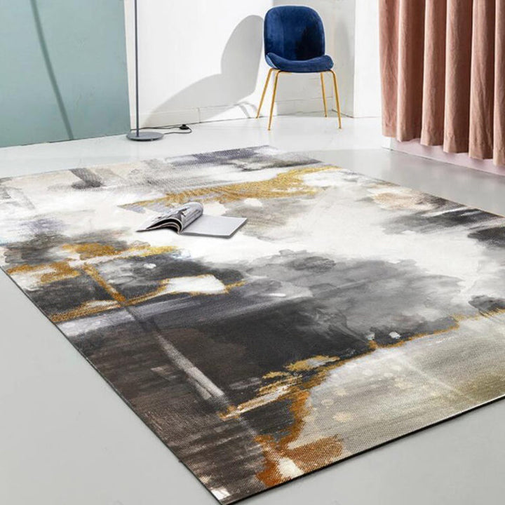 Lisslune | Funky Abstract Watercolor Pattern Rug Black Simplicity Rug Polyester Washable Non-Slip Pet-Friendly Area Rug for Living Room