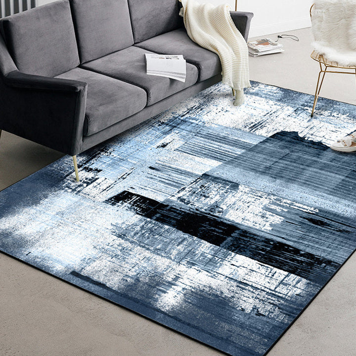 Lisslune | Blue Living Room Rug Modernism Brush Stroke Pattern Rug Polyester Machine Washable Non-Slip Back Rug