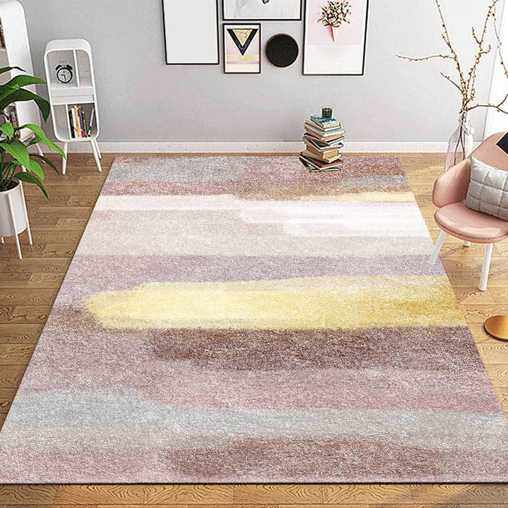 Lisslune | Minimalist Abstract Carpet Pink Polyester Area Rug Non-Slip Pet-Friendly Washable Rug for Decoration