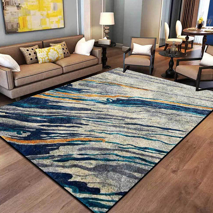 Lisslune | Unusual multicolored industrial carpet polyester swirl stripe pattern carpet washable non-slip backing pet-friendly carpet for home