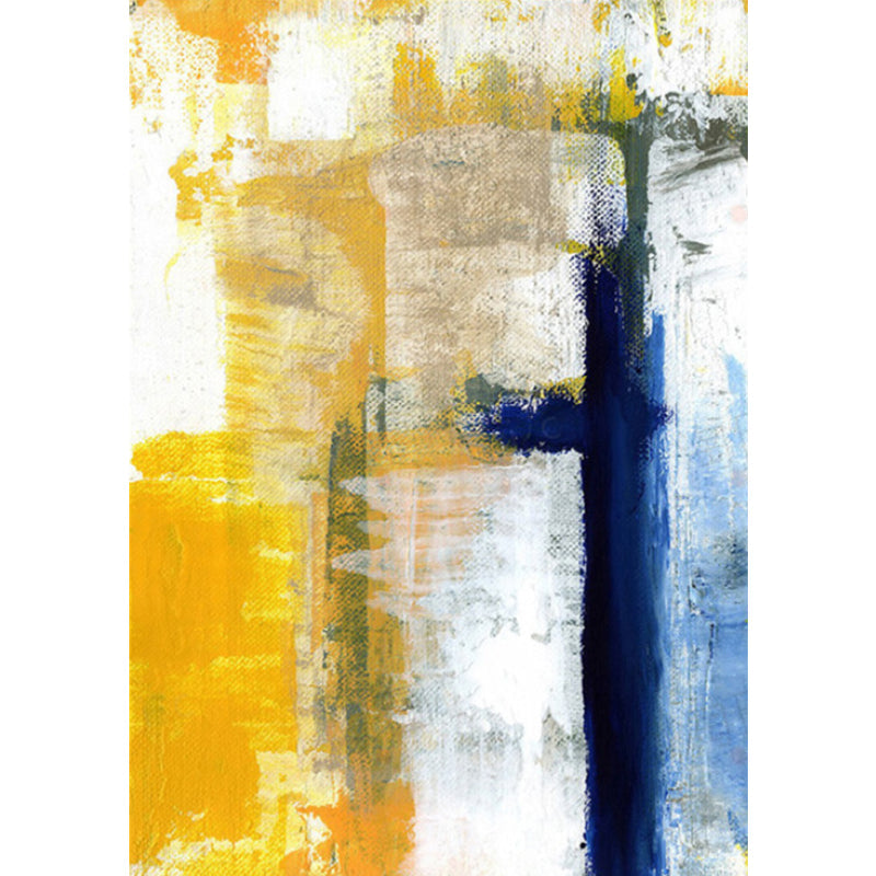 Lisslune | Yellow Living Room Carpet Industrial Brushstroke Painting Pattern Carpet Polyester Machine Washable Non-Slip Back Carpet