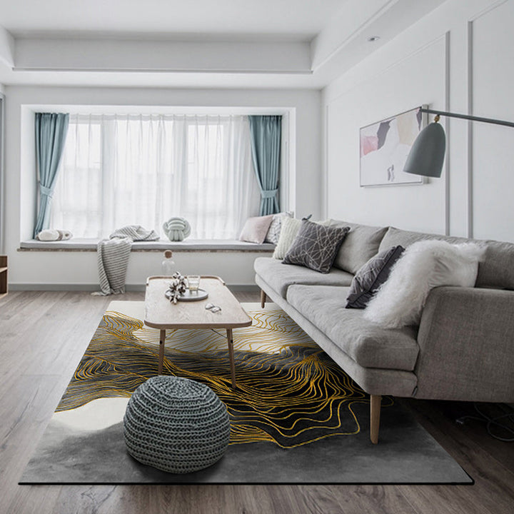 Lisslune | Modern Whirl Stripe Pattern Rug Black Polyester Area Rug Non-Slip Pet-Friendly Washable Rug for Living Room