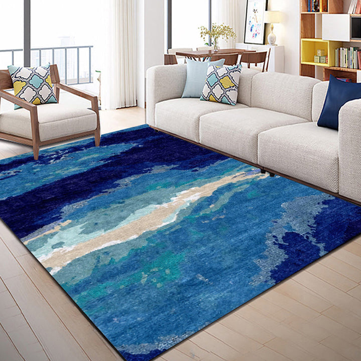 Lisslune | Contemporary Area Rug Blue Abstract Carpet Polyester Washable Non-Slip Pet Friendly Area Rug