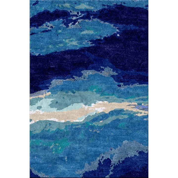 Lisslune | Contemporary Area Rug Blue Abstract Carpet Polyester Washable Non-Slip Pet Friendly Area Rug
