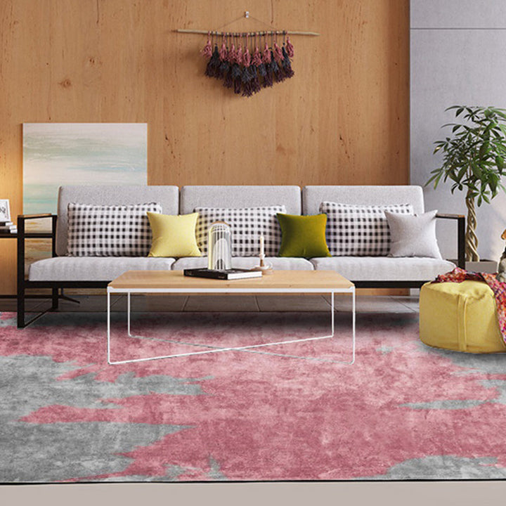 Lisslune | Simple Pink Industrial Carpet Polyester Abstract Carpet Washable Non-Slip Backing Pet-Friendly Carpet for Living Room