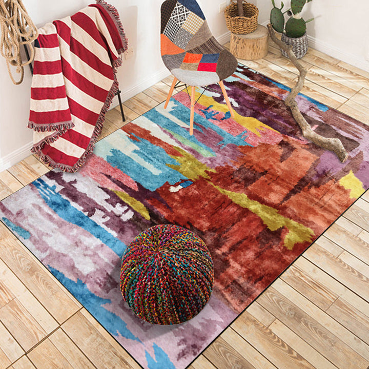 Lisslune | Unique Abstract Area Rug Multi Color Contemporary Rug Polyester Washable Nonslip Pet Friendly Area Rug for Living Room