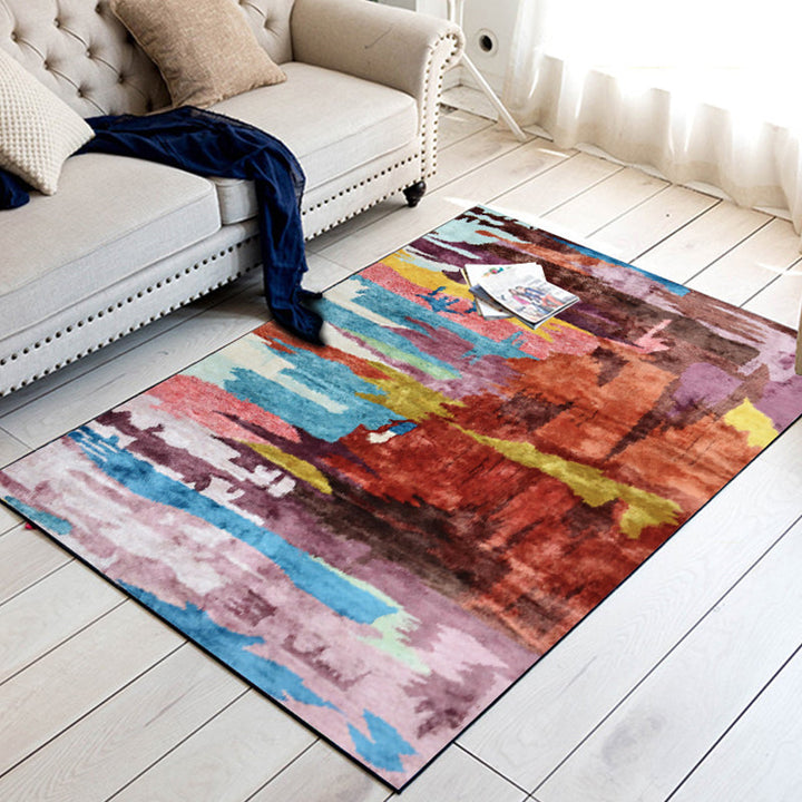 Lisslune | Unique Abstract Area Rug Multi Color Contemporary Rug Polyester Washable Nonslip Pet Friendly Area Rug for Living Room