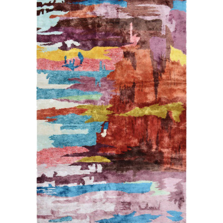 Lisslune | Unique Abstract Area Rug Multi Color Contemporary Rug Polyester Washable Nonslip Pet Friendly Area Rug for Living Room