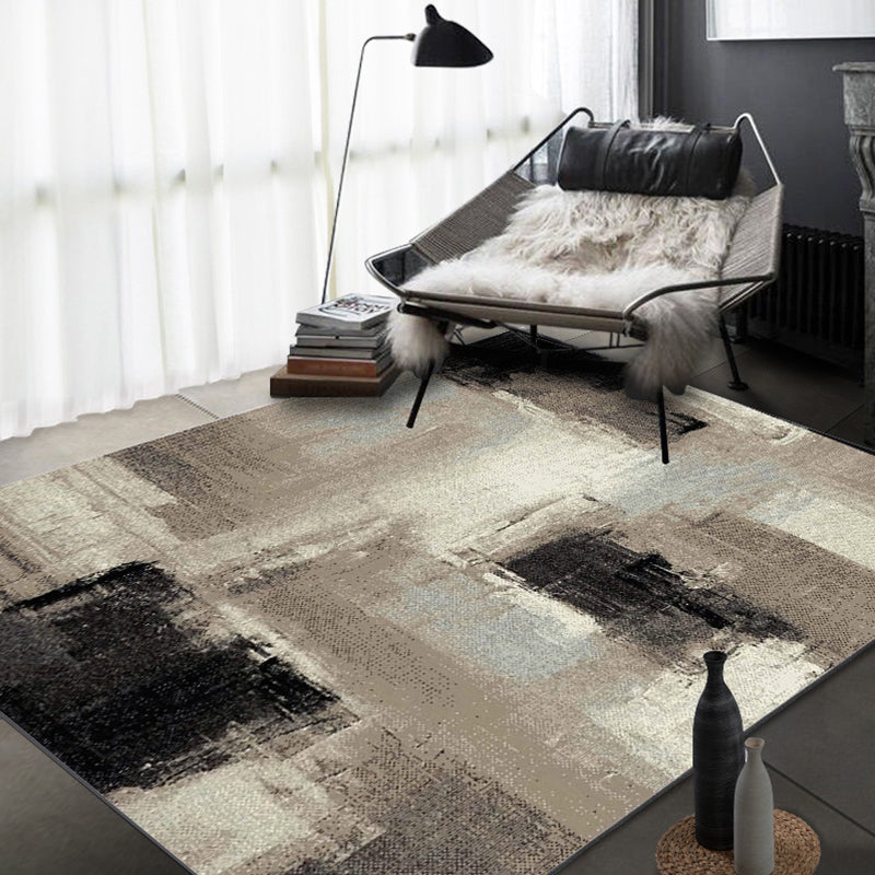 Lisslune | Brown Study Rug Industrial Abstract Area Rug Polyester Machine Washable Non-Slip Back Zone Rug
