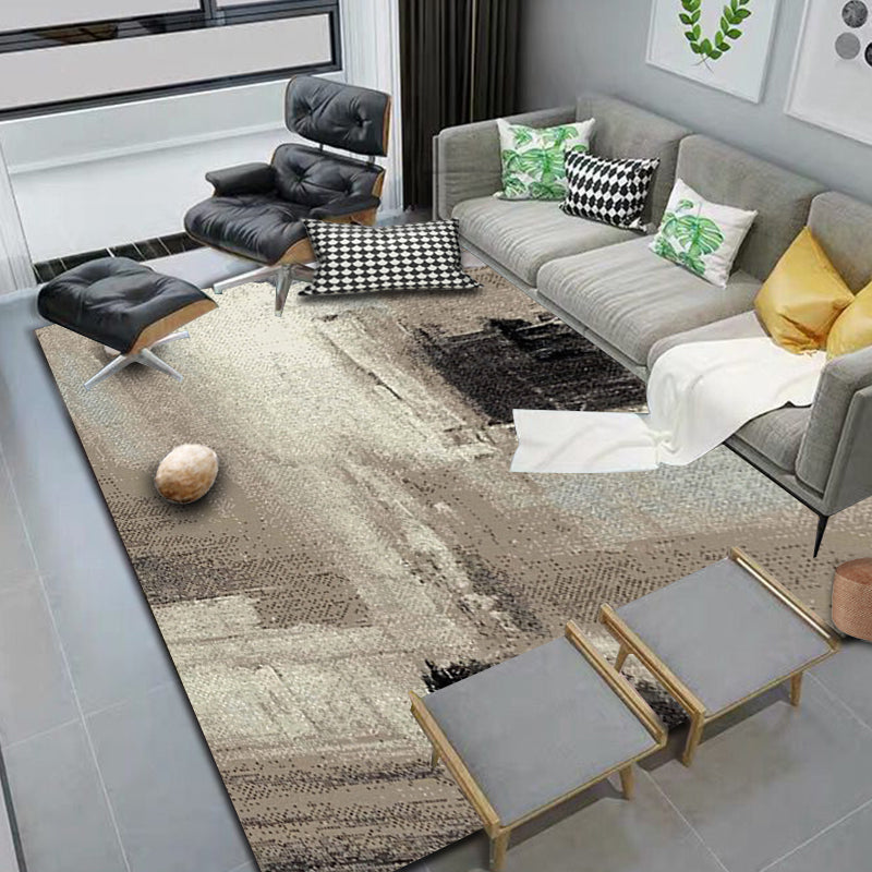 Lisslune | Brown Study Rug Industrial Abstract Area Rug Polyester Machine Washable Non-Slip Back Zone Rug