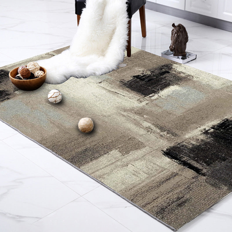 Lisslune | Brown Study Rug Industrial Abstract Area Rug Polyester Machine Washable Non-Slip Back Zone Rug
