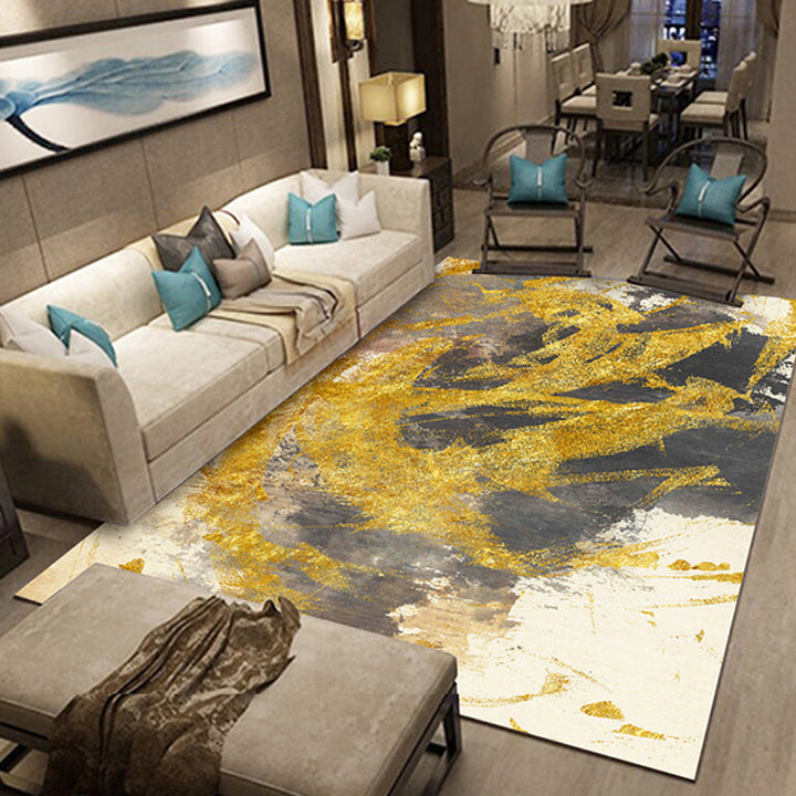 Lisslune | Modernism Abstract Carpet Gold Polyester Rug Non-Slip Pet-Friendly Washable Rug for Sitting Area