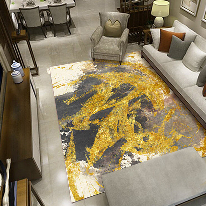 Lisslune | Modernism Abstract Carpet Gold Polyester Rug Non-Slip Pet-Friendly Washable Rug for Sitting Area