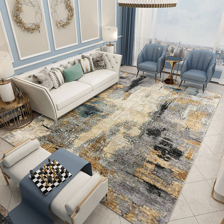 Lisslune | Funky Abstract Area Rug Multi Color Contemporary Rug Polyester Washable Non-slip Pet Friendly Carpet for the Living Room