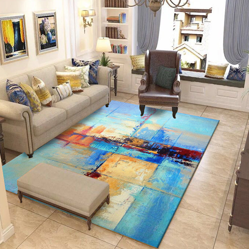Lisslune | Green and Blue Industrial Area Rug Polyester Abstract Rug Pet-Friendly Washable Non-Slip Carpet for Bedroom