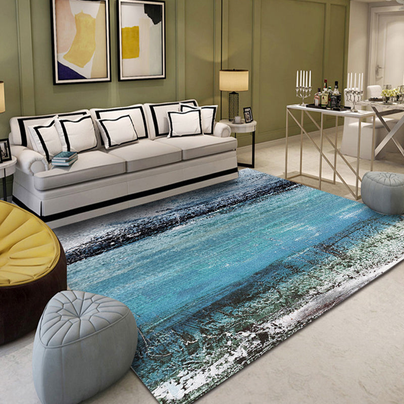Lisslune | Green and Blue Industrial Area Rug Polyester Abstract Rug Pet-Friendly Washable Non-Slip Carpet for Bedroom