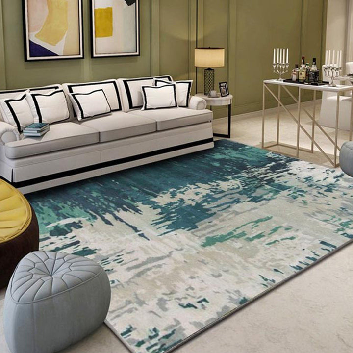 Lisslune | Green and Blue Industrial Area Rug Polyester Abstract Rug Pet-Friendly Washable Non-Slip Carpet for Bedroom