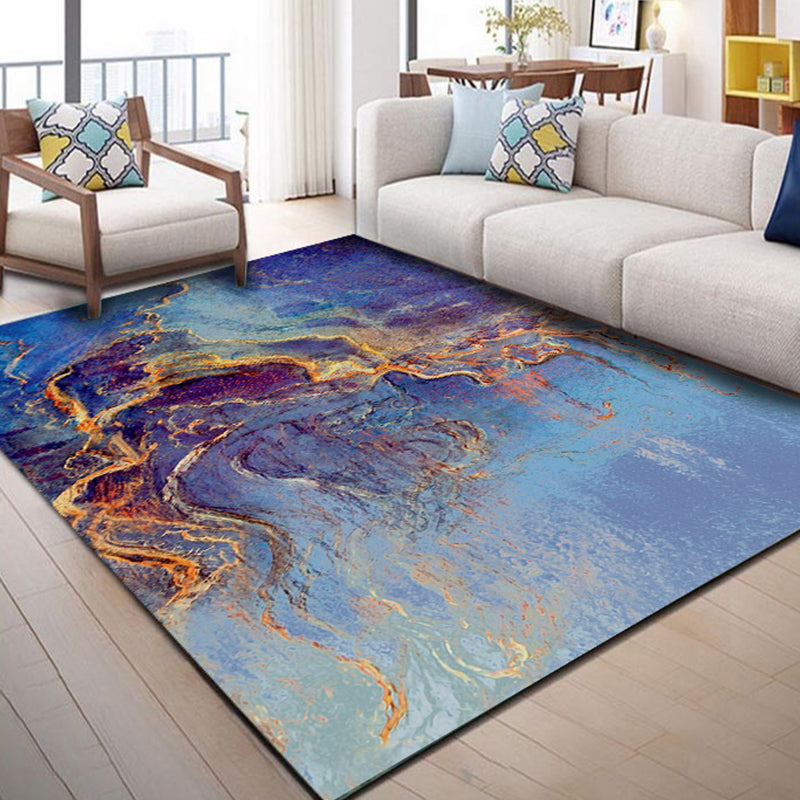 Lisslune | Green and Blue Industrial Area Rug Polyester Abstract Rug Pet-Friendly Washable Non-Slip Carpet for Bedroom