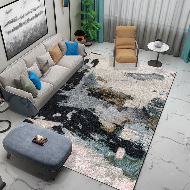 Lisslune | Industrial Abstract Pattern Carpet Multicolor Polyester Carpet Non-Slip Washable Pet-Friendly Carpet for Sitting Area