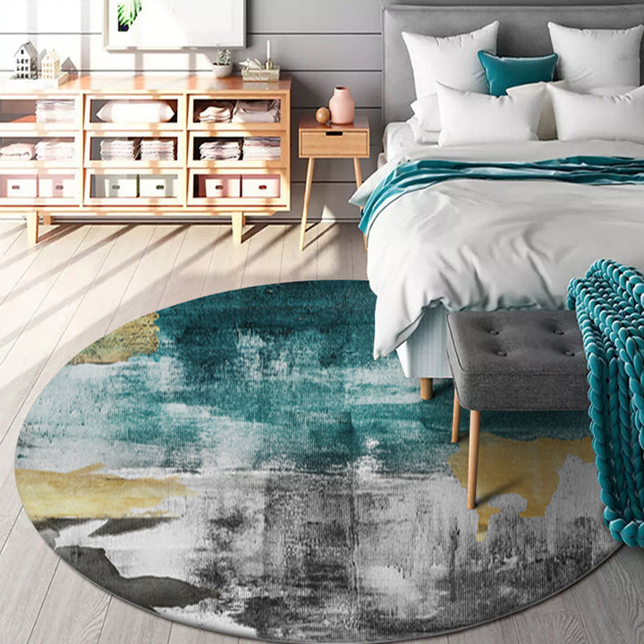 Lisslune | Multi colored living room rug Modern watercolor pattern rug Polyester machine washable non-slip back carpet