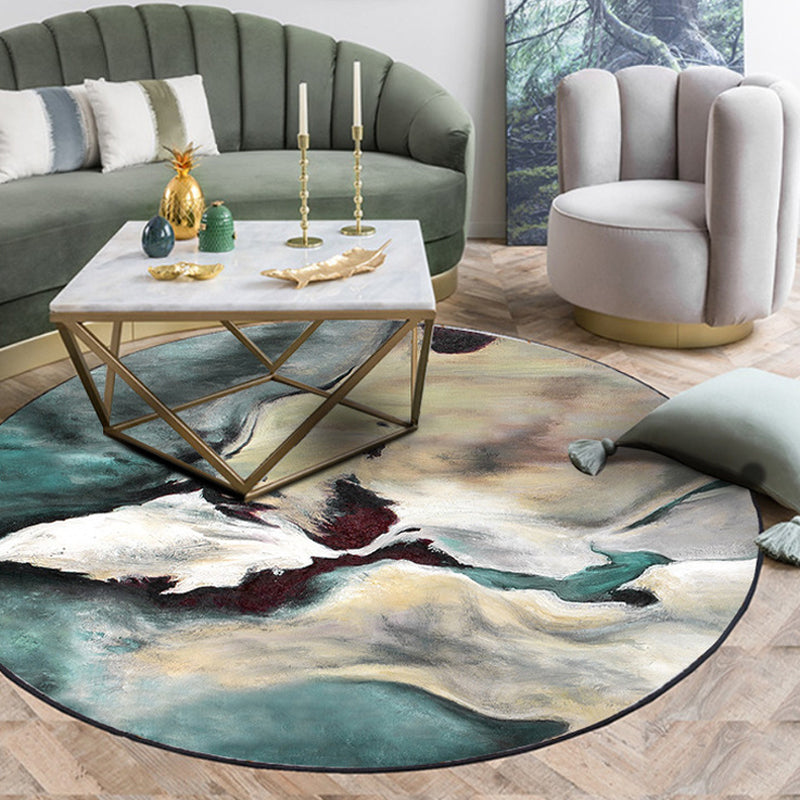 Lisslune | Multi colored living room rug Modern watercolor pattern rug Polyester machine washable non-slip back carpet