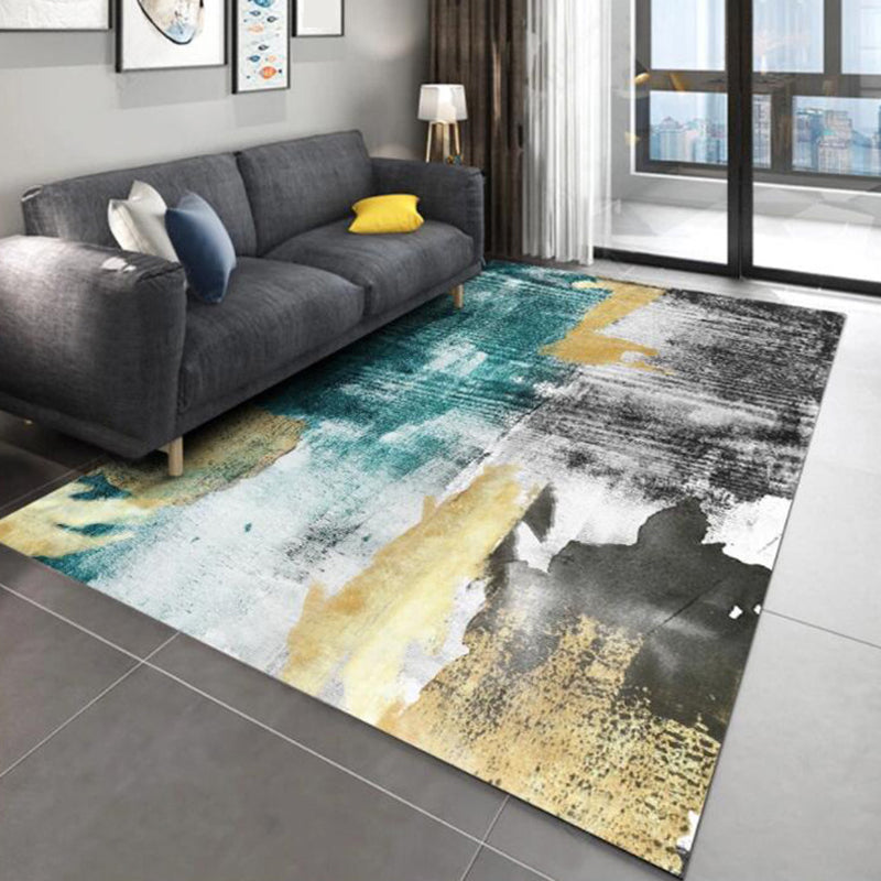 Lisslune | Multi colored living room rug Modern watercolor pattern rug Polyester machine washable non-slip back carpet