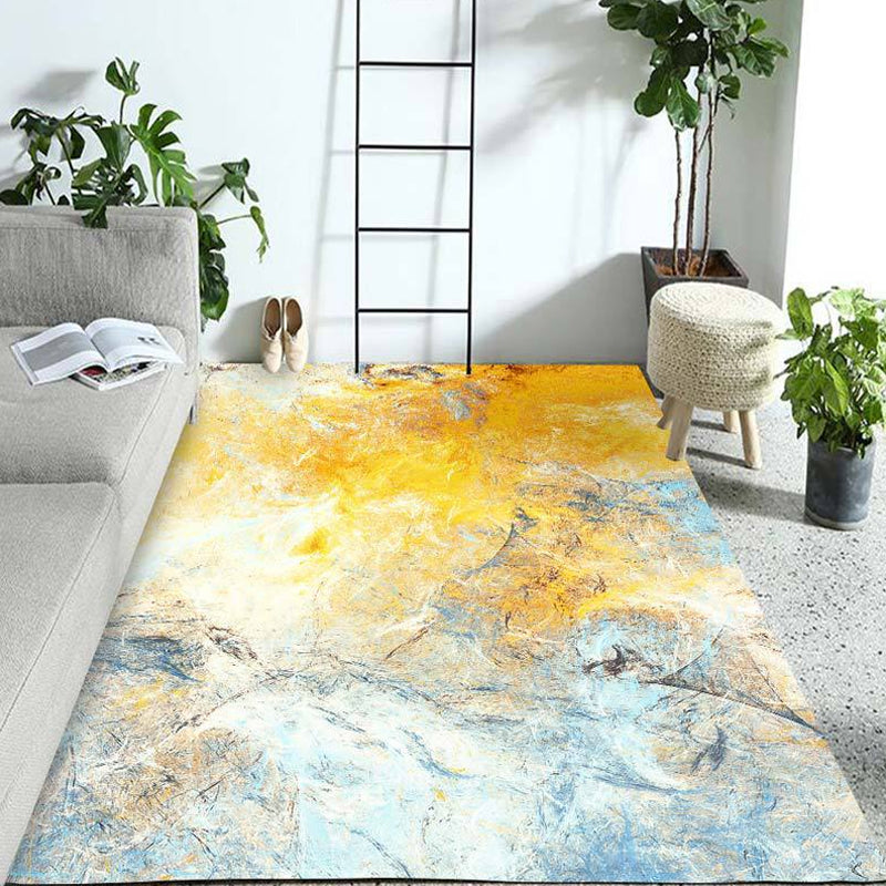 Lisslune | Modern Living Room Rug Blue Watercolor Pattern Rug Polyester Machine Washable Non-Slip Pet-Friendly Rug