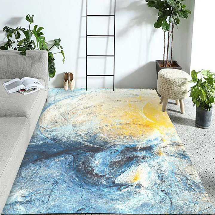 Lisslune | Modern Living Room Rug Blue Watercolor Pattern Rug Polyester Machine Washable Non-Slip Pet-Friendly Rug