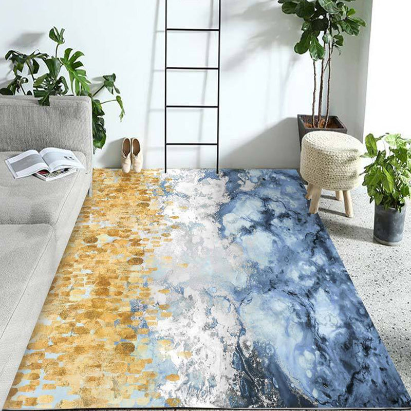 Lisslune | Modern Living Room Rug Blue Watercolor Pattern Rug Polyester Machine Washable Non-Slip Pet-Friendly Rug