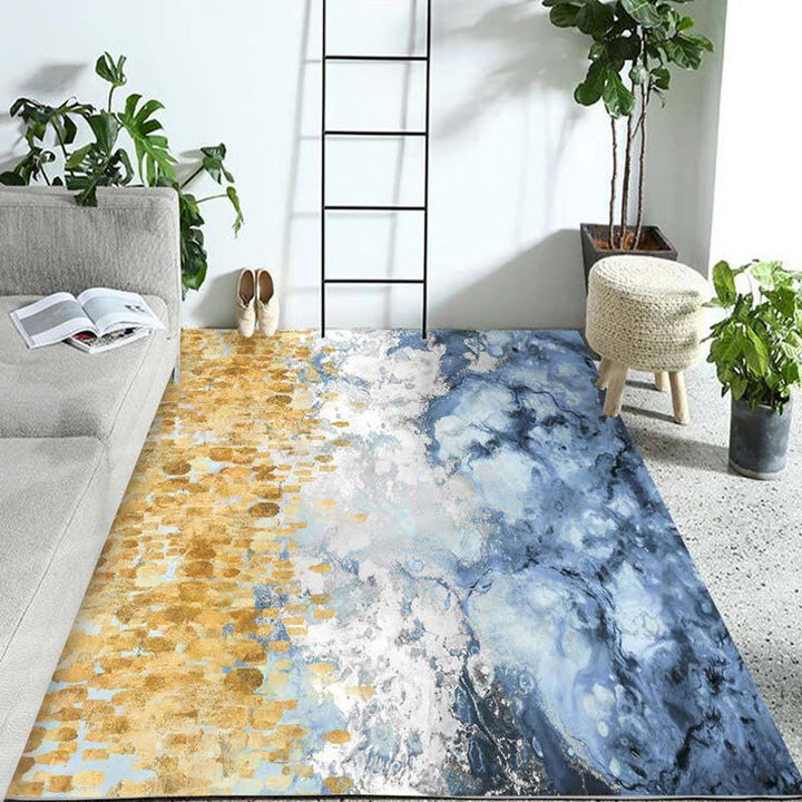 Lisslune | Modern Living Room Rug Blue Watercolor Pattern Rug Polyester Machine Washable Non-Slip Pet-Friendly Rug